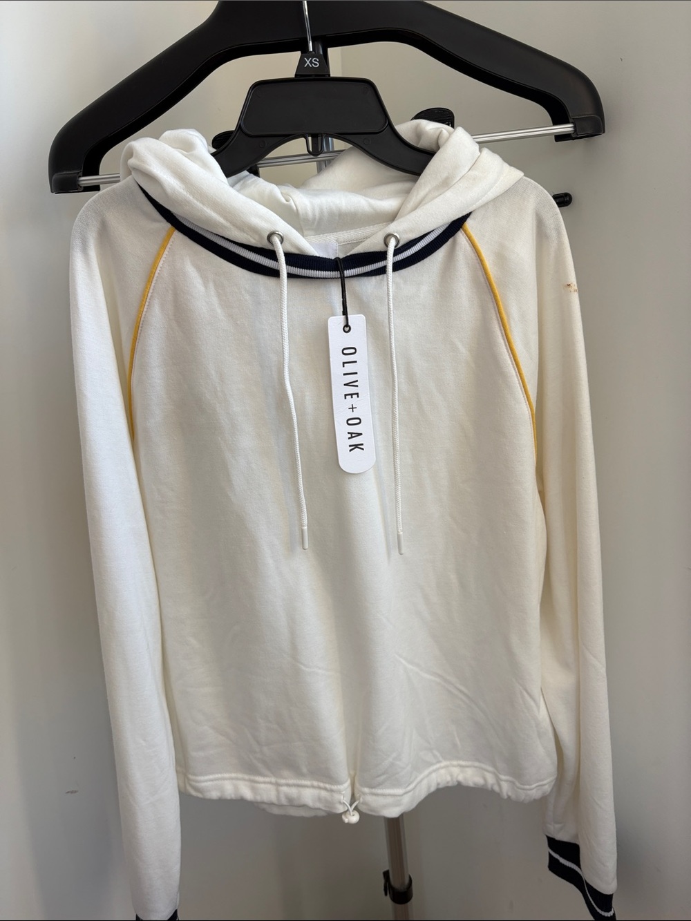 Olive & Oak Cream Hoodie with Yellow Piping and Navy Trim